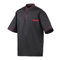 217 - Halværmet kokkeskjorte med trykknapper og farvet kantbånd sort