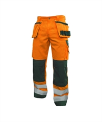 Dassy® Glasgow high visibility arbejdsbukser med hylsterlommer og knælommer orange  og  grøn 
