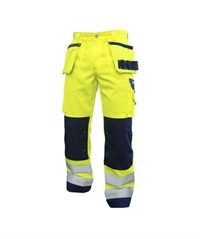 Dassy® Glasgow high visibility arbejdsbukser med hylsterlommer og knælommer gul og blå